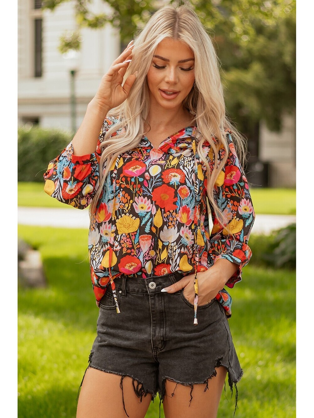 Women's Floral Patterned Blouse with 3/4 Sleeves [COPY] [COPY]